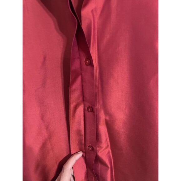 Vintage Express Silk Shirt Red Shiny Long Sleeve 90s Y2K Womens 3/4 - Picture 4 of 5